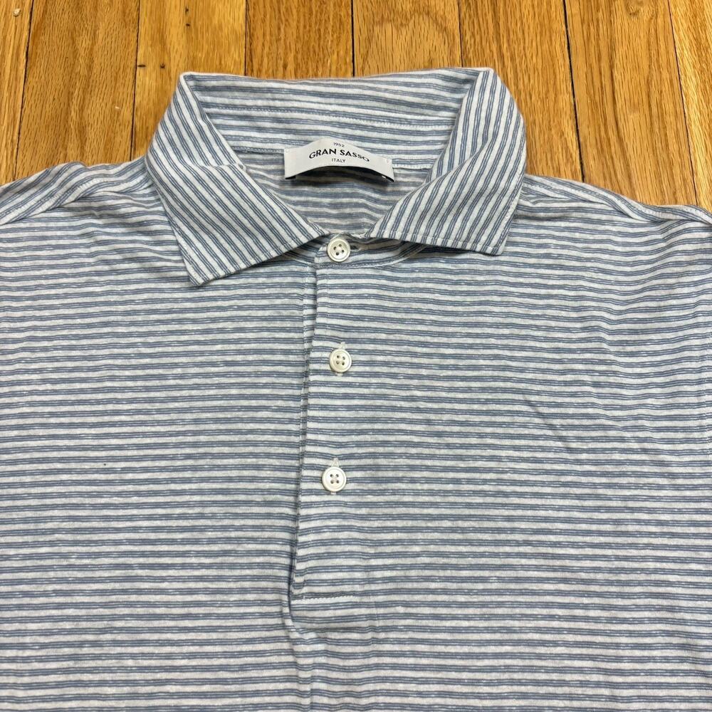 Gran Sasso Italy Mens Size 50 Striped Polo Shirt Linen Cotton Blend Short Sleeve
